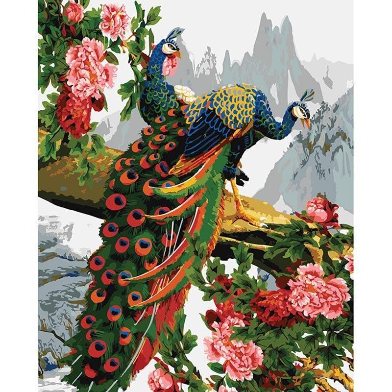 Peacocks In Flowered Tree Birds Painting by Numbers kits.jpg