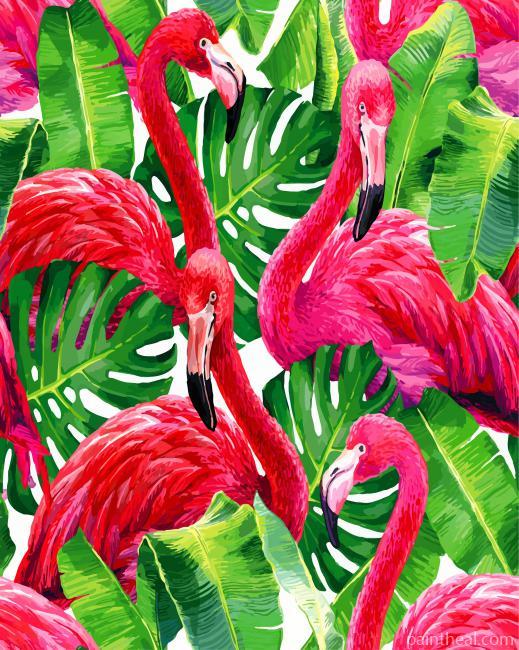Flamingos In Monstera Plants Painting By Numbers Kits