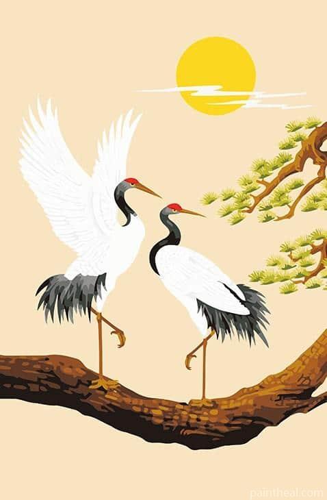 Two White Cranes Birds Painting By Numbers Kits