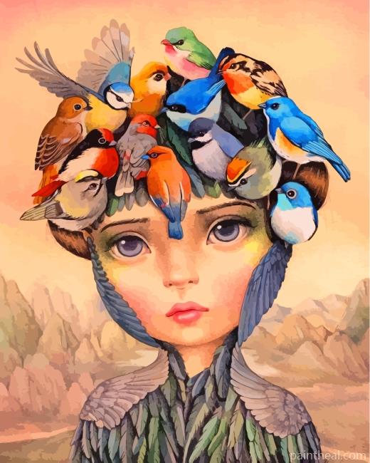Girl And Birds Art Painting By Numbers Kits