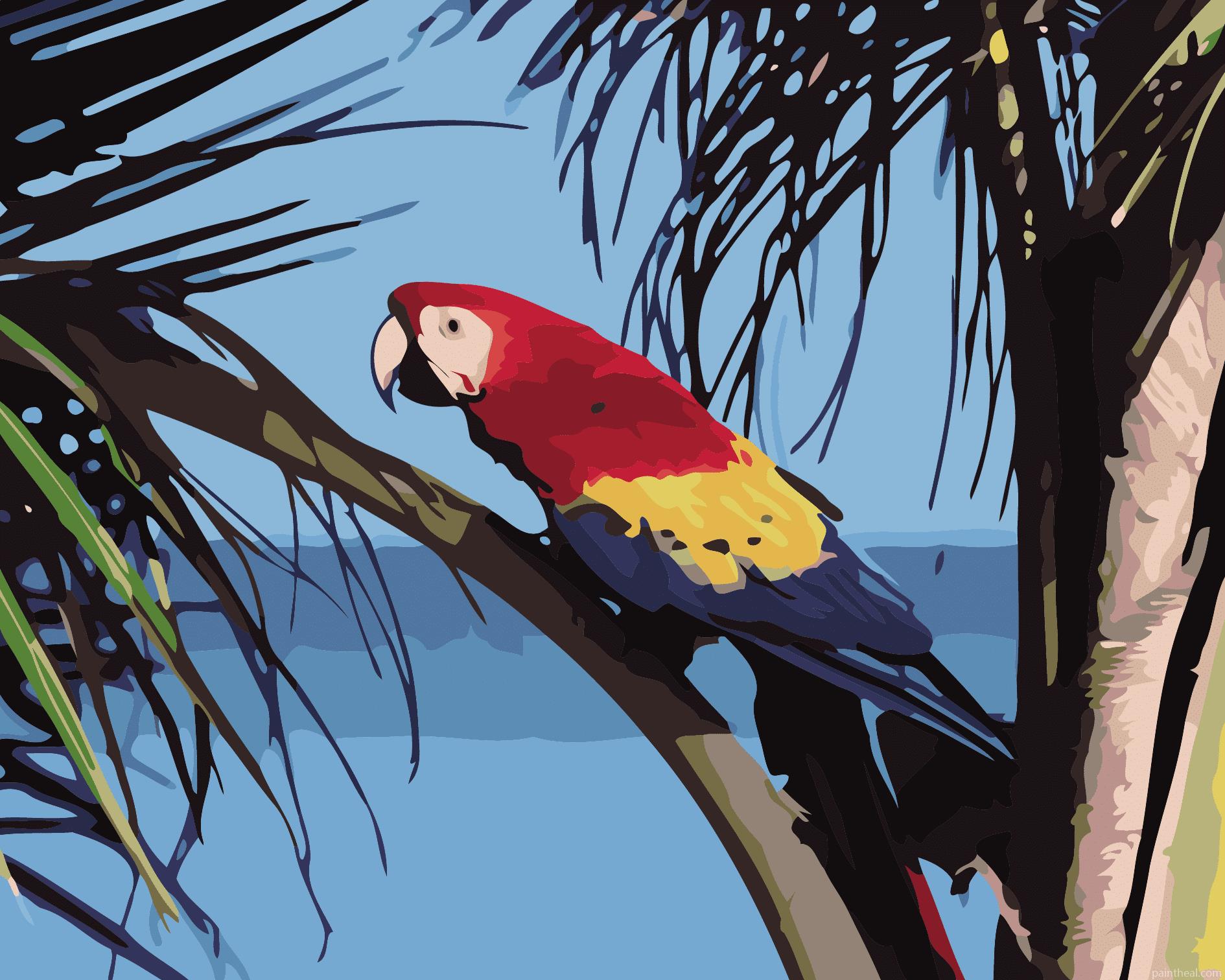 Coconut Tree With Parrot Birds Painting By Numbers Kits