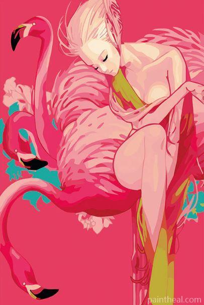 Pink Flamingo With a Girl Birds Painting by Numbers kits.jpg