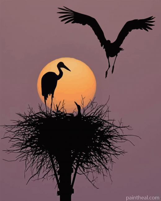 Storks Birds Silhouette Painting By Numbers Kits