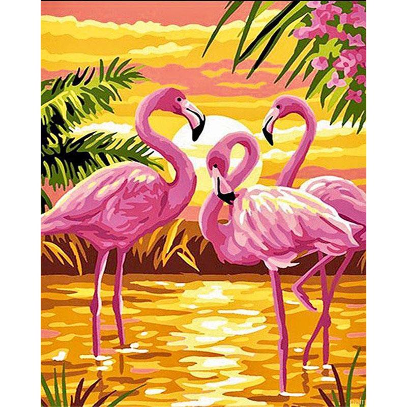 Pink Flamingo at Sunset Birds Painting By Numbers Kits