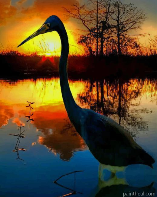 Great Egret Bird Silhouette Painting By Numbers Kits