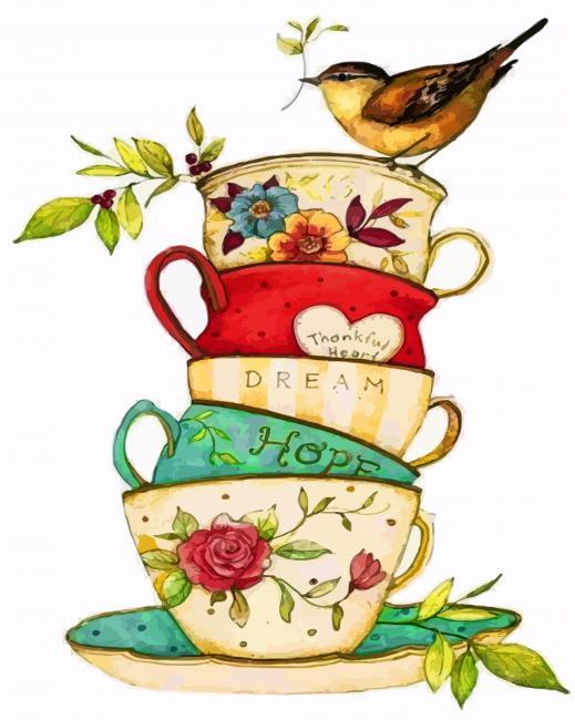 Bird On Teacups Painting By Numbers Kits