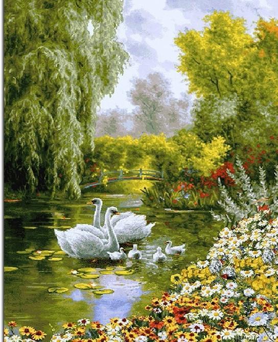 Swans in a Pond Birds Painting By Numbers Kits