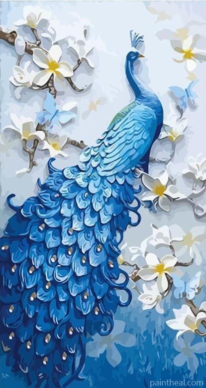 Blue Peafowl Birds Painting By Numbers Kits