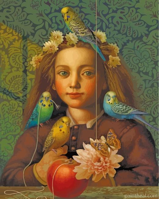 Girl And Budgies Painting By Numbers Kits