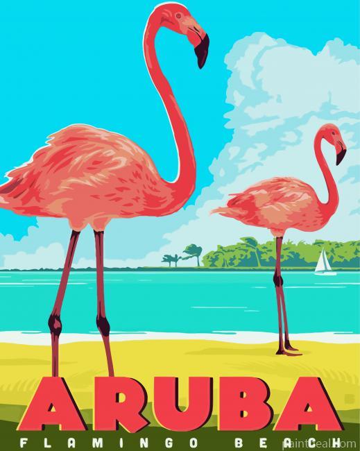 Aruba Flamingos Beach Painting By Numbers Kits