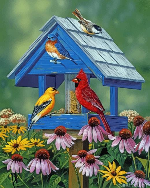 Birds In Tiny Wooden House Painting By Numbers Kits