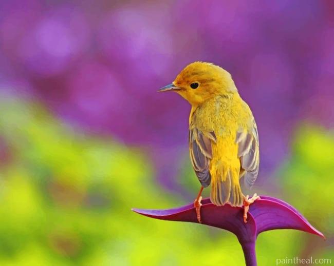 Yellow Bird On Purple Flower Painting By Numbers Kits