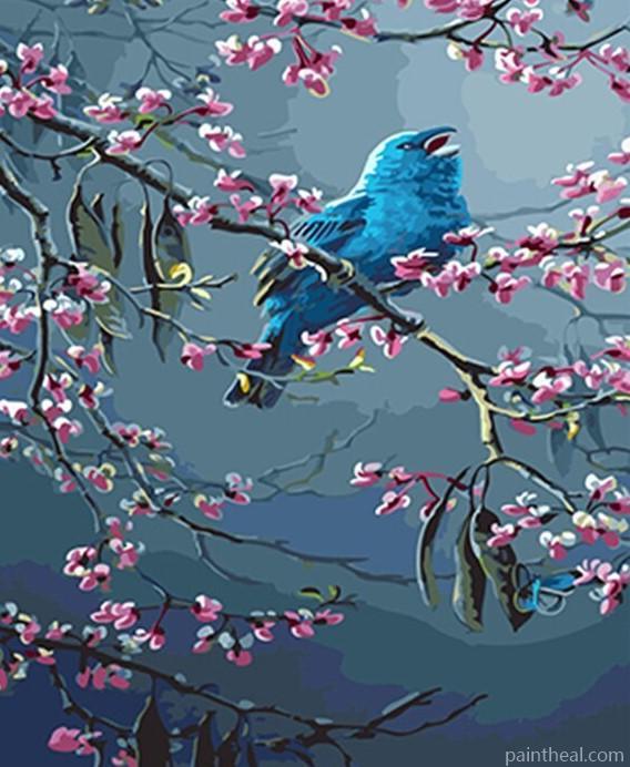 Blue Bird On Tree Blossom Painting By Numbers Kits