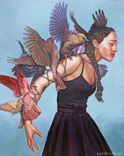Sad Woman And Birds Painting By Numbers Kits