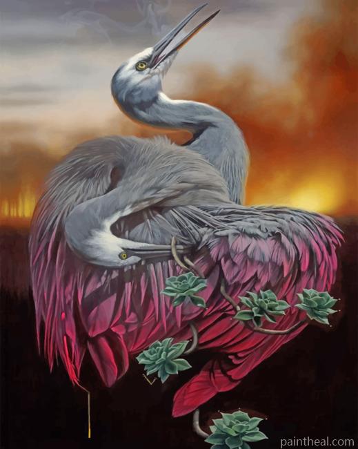Great Blue Heron Birds And Cactus Painting By Numbers Kits