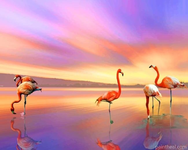 Flamingos At Sunset Painting By Numbers Kits
