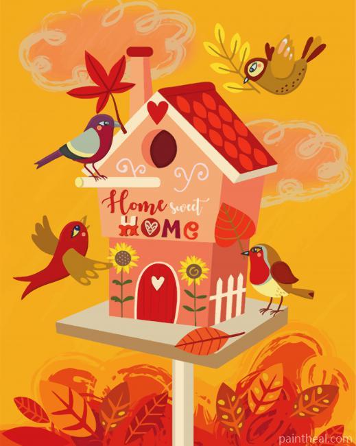 Bird House Illustration Painting By Numbers Kits