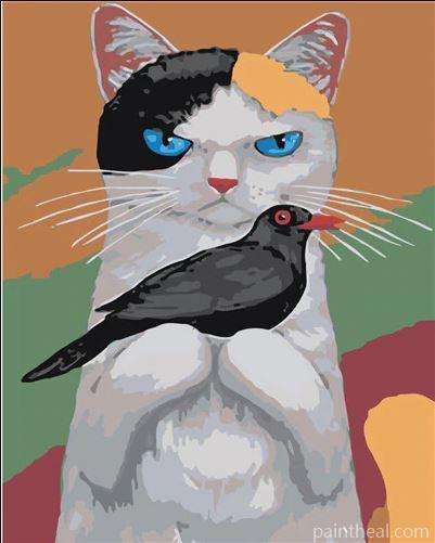White Cat And Crow Painting By Numbers Kits
