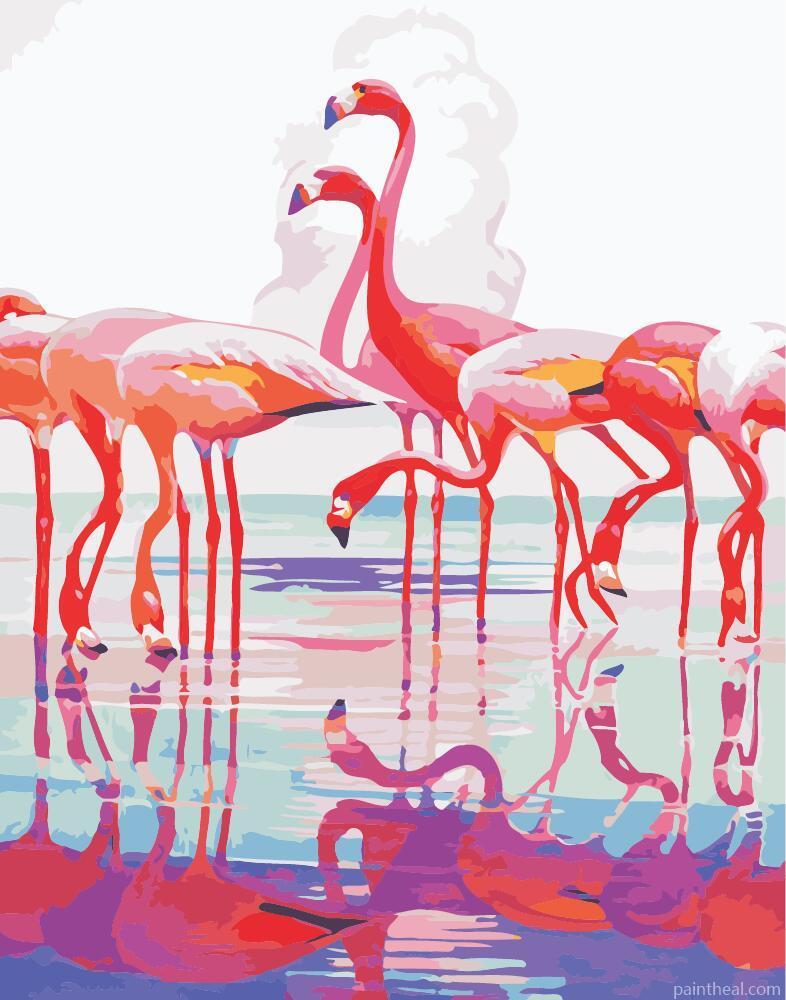Flamingos On Water Painting By Numbers Kits