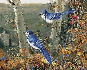 Blue Jay On Flowering Tree – 5D Diamond Painting Painting By Numbers Kits