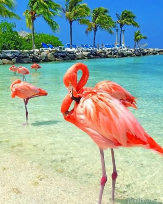 Flamingos In The Beach Painting By Numbers Kits