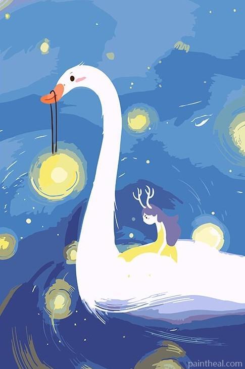 White Swan and Girl Painting By Numbers Kits