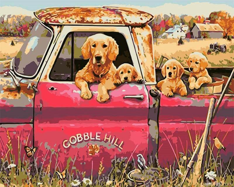 Dogs On Truck Painting By Numbers Kits