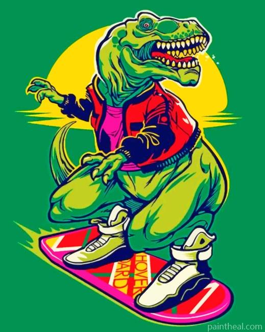 Dinosaur On Skate Board Painting By Numbers Kits