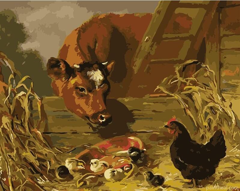 Cow and Chickens Painting By Numbers Kits