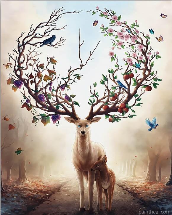 Fantasy Deer Antlers Tree Painting By Numbers Kits