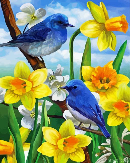 Blue Birds And Daffodils Painting By Numbers Kits