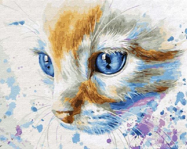 Splatter Blue Eyes Cat Painting By Numbers Kits