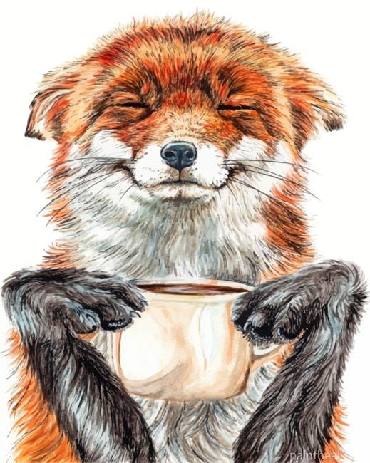 Fox Drinking Coffee Painting By Numbers Kits