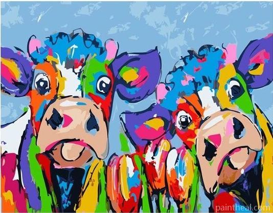 Two Colorful Cows Painting By Numbers Kits