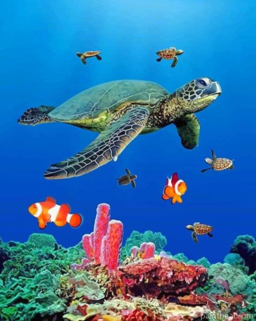 Sea Turtles In Beach Painting By Numbers Kits