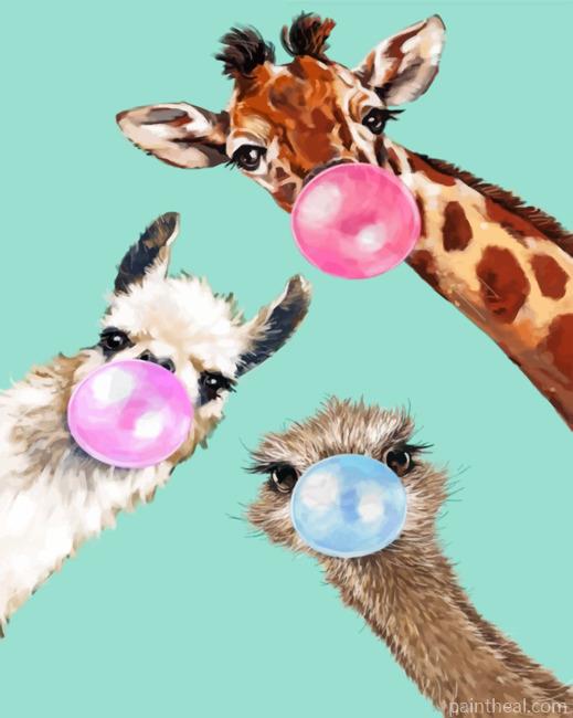 Animals With Bubble Gum Painting By Numbers Kits