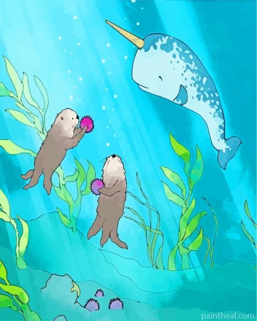 Narwhal And Sea Otters Painting By Numbers Kits