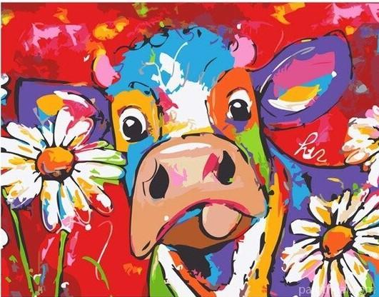 Colorful Cow And Flowers Painting By Numbers Kits