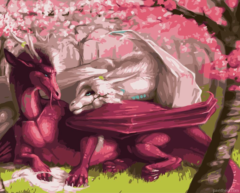 Pink Dragons In Love Painting By Numbers Kits