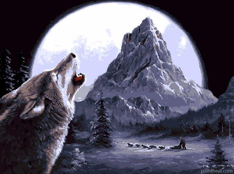 Wolf Howling At Moon Painting By Numbers Kits
