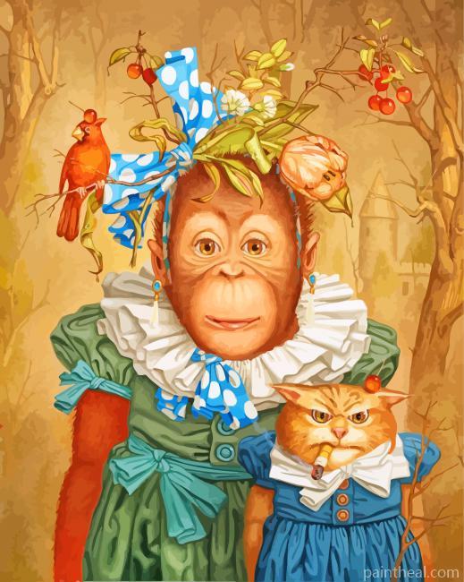 Monkey And Mad Cat Painting By Numbers Kits