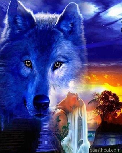 Fantasy Wolf And Waterfall Woman Painting By Numbers Kits