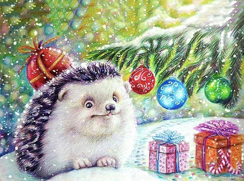 Christmas Hedgehog Painting By Numbers Kits