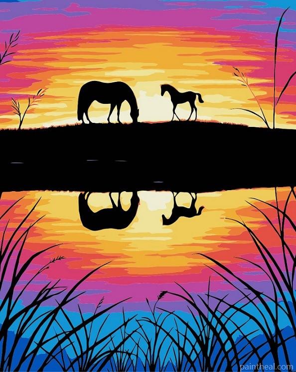 Horses Beside River Painting By Numbers Kits