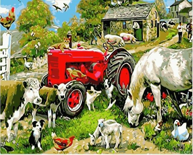 Animals On Tractor Farm Painting By Numbers Kits