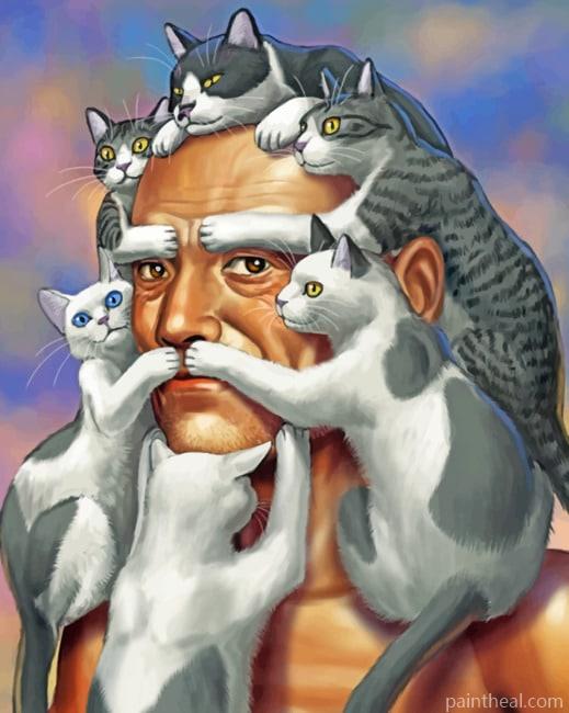 Cats On Man Face Painting By Numbers Kits