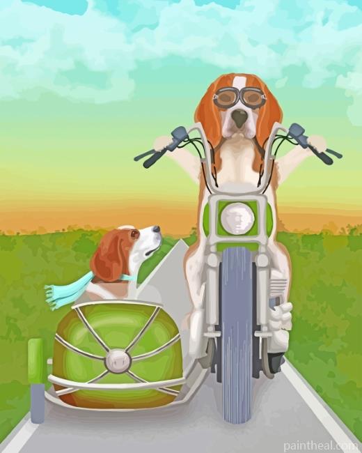 Beagles On Motorcycle Painting By Numbers Kits