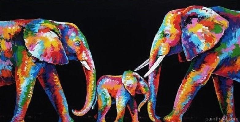 Colorful Elephant Family Painting By Numbers Kits