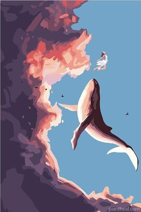 Flying Girl With whale Painting By Numbers Kits