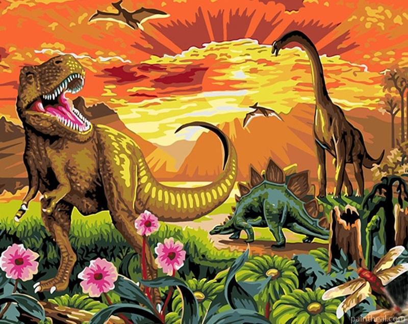 Dinosaurs In Jungle Painting By Numbers Kits